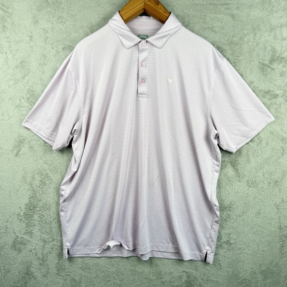 Callaway Golf Polo Men 2XL Purple Striped S/S Opti-Dri Polyester Performance